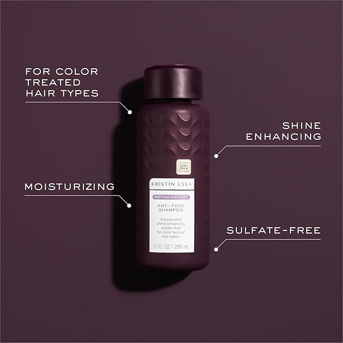 Kristin Ess+ Anti-Fade Moisturizing Shampoo with UV Color Shield & Peptide Technology for Prolonged Color Vibrancy - Sulfate Free, Paraben Free, Vegan, 10 fl oz