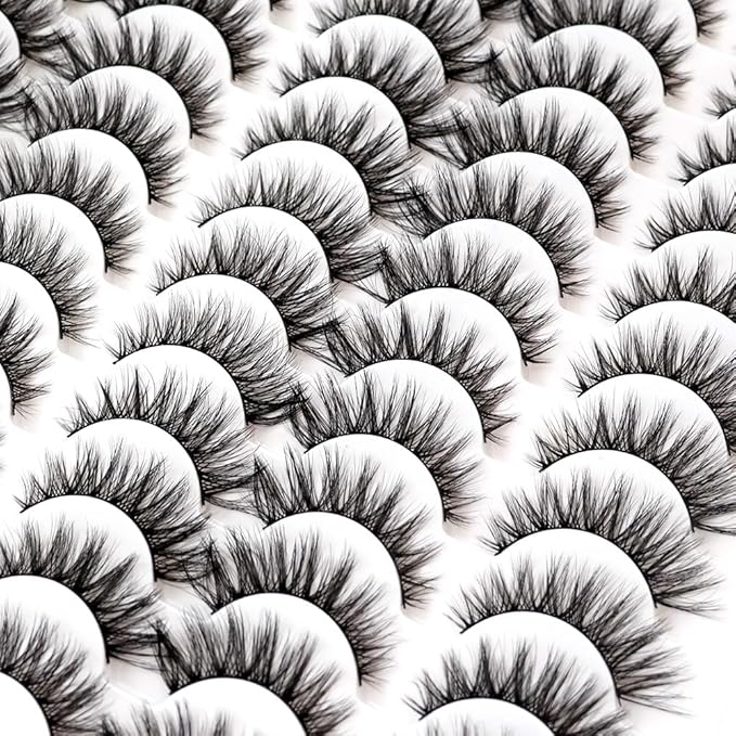 Azenlo False Eyelashes 48 Pairs Faux Mink Lashes 14mm Wispy Lashes 3D Fluffy Cat Eye Lashes Pack Bulk Wholesale Strip Lashes(style 48-042)
