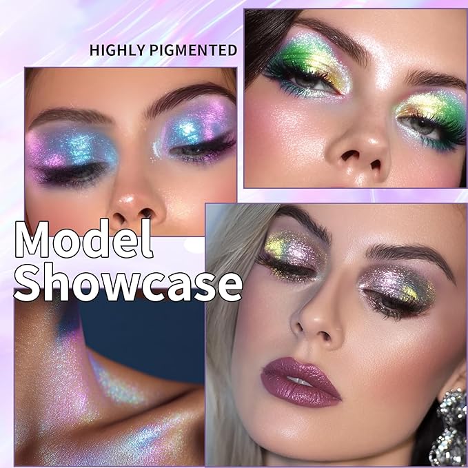 3PCS Multichrome Liquid Eyeshadow Set,Multi-Dimensional Fairy Makeup,High Pigment Waterproof Aurora Eye Shadow,Ultre Fine Tip Glitter Eyeliner (01 Aurora+02 Twilight+03 Moonbow)