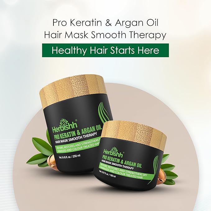 Herbishh Argan Hair Mask-Deep Conditioning & Hydration For Healthier Looking Hair for very Dry, Weak, Stressed Out Hair, No Silicones, No Sulphates, No Parabens (8.45 fl oz)