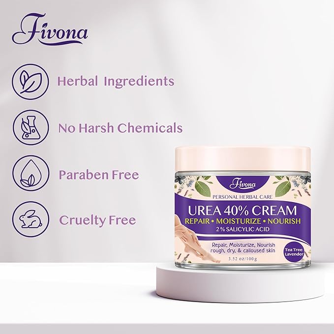 FIVONA 40% Urea Foot Cream for Dry Cracked Heels - Extra Strength Callus Softening Cream with 2% Salicylic Acid, Tea Tree & Lavender, 100g (3.5 oz)