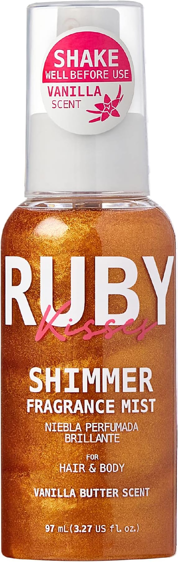 Ruby Kisses Shimmer Fragrance Body and Hair Mist Spray, Vanilla Glitter Body Perfume Spray, Skin Perfume, Liquid Illuminator Highlighter for Skin (ROSE GOLD)
