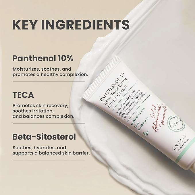 AXIS-Y Panthenol 10 Skin Smoothing Shield Cream - Daily Facial Moisturizer Barrier Cream for Long Lasting Hydration & Soothing - Vegan Korean Skin Care Face Lotion (1.69 fl. oz.)