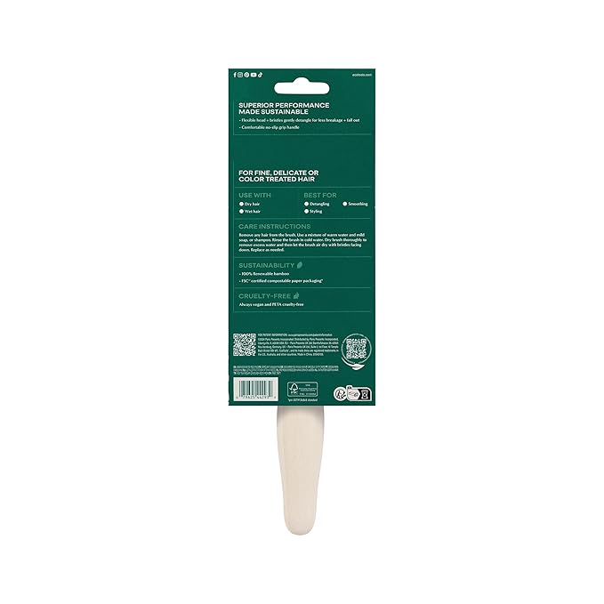 EcoTools Fine Hair Detangler, For Wet Or Dry Hair, Gentle Smoothing Hairbrush For Thin, Delicate Or Color-Treated Types, Flexible Bristles, Bamboo Handle, Vegan & Cruelty-Free, 1 Count