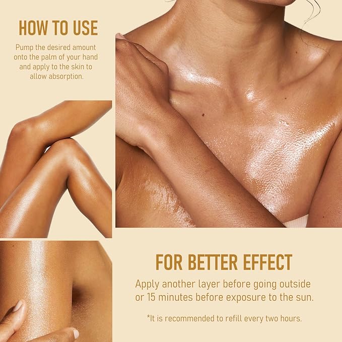 Sunscreen Body Glow Oil, Broad Spectrum SPF 45, Lightweight Waterproof Moisturizing Coconut Shimmer Oil with Gold Mica, Travel Size Summer Sunscreen Skin Illuminator-ROSE, 3.38 fl oz