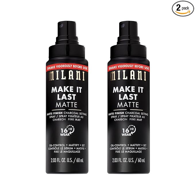 Milani Setting Spray + Primer, Make It Last Matte- Oil Absorbing Charcoal Formula to Control Shine, Matte Finish Setting Spray for Makeup and Primer for Oily Skin, Prime +Correct + Set - 2 Pack