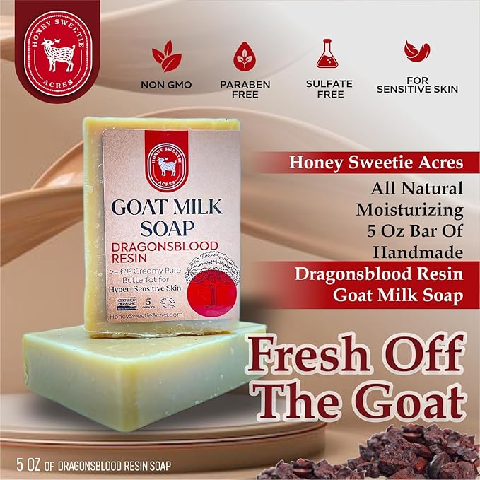 Honey Sweetie Acres 2-Pack Dragonsblood Goat Milk Soap - Handmade 5 oz Bar, Made with Natural Ingredients, Moisturizing & Gentle, Made in the USA