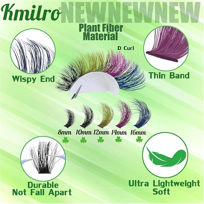 Colored Lash Clusters 160D Fluffy Cluster Eyelash Extensions 8-16mm Waterproof D Curl Volume Eyelash Clusters 280Pcs 4 Colors Individual Lashes Soft Wispy False Eyelashes DIY Lash Extension, by Kmilro