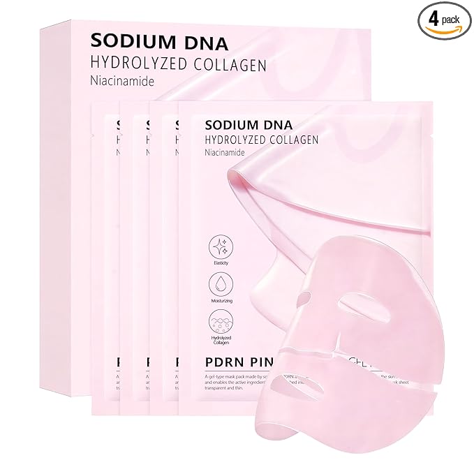 4-Pack Salmon DNA (PDRN) Pink Collagen Jelly Mask - Soothing & Hydrating Gel Face Mask for Sensitive Skin, Korean Skincare