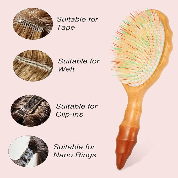 Boar Bristle Hair Extension Brush for Women Girls -Hairbrush for Extensions and All Hair Types, Loop Brush for Restore Natural Shine, Frizz Control, Smooth & Detangle
