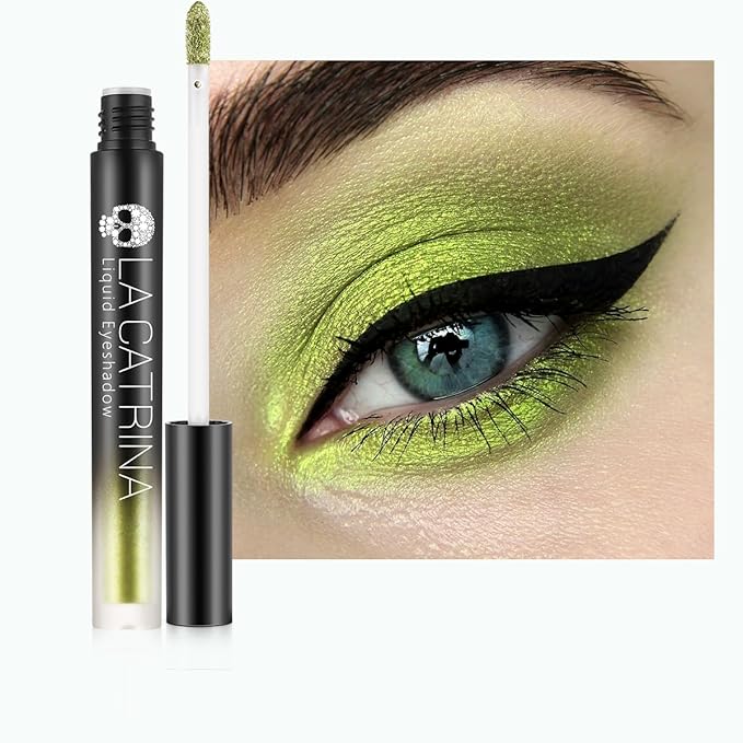 Bright Green Metallic Liquid Eyeshadow, High Impact Sparkle Green Eyeshadow for Blue Eyes, Long Lasting Quick-Drying Shimmer Eye Shadow Eyeliner Makeup for Daily, Party, Holiday, No Fading, Vegan #09