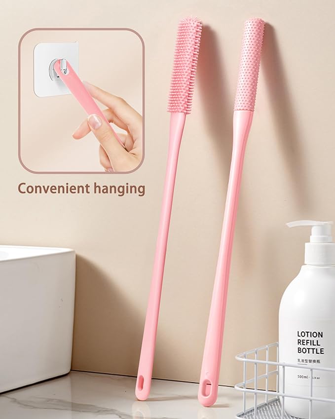 Toe Cleaning Brush,Foot Scrubber for Shower with 15.7" Long Handle Soft Silicone Cleaning Shower Brush Foot Care for Seniors,Elderly, Men and Women (Pink)