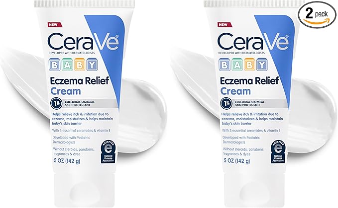 CeraVe Baby Eczema Relief Cream,1% Colloidal Oatmeal Cream with Vitamin E & Ceramides,Soothes & Calms Itchy Skin,Developed with Pediatric Dermatologist,Fragrance Free,5oz,(Pack of 2)