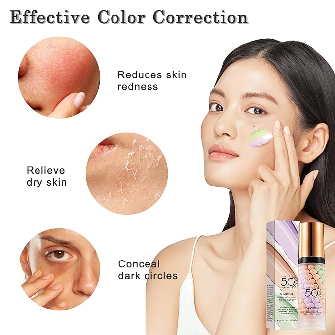 3 In 1 Primer for Face Before Makeup, Sunscreen Isolation Cream Face Tinted Moisturizer, SPF 50,One Step Color Corrector, Makeup Primer Oil Control & Concealer Skin Tone Correcting,Mothers Day Gifts
