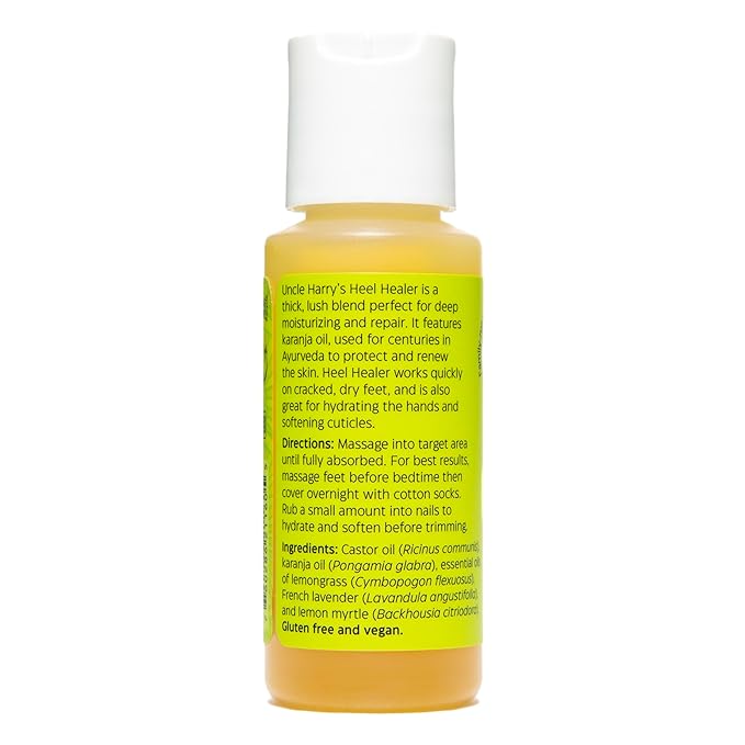 Uncle Harry's All Natural Heel Healer Foot Oil | Foot Repair Dry Feet Treatment with Castor Oil | Liquid Heel Balm & Foot Softener | Self Care Products for Cracked Heel, Cuticle Care & Foot Callus