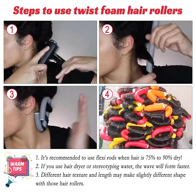 30PCS 9.45" Flexible Curling Rods,Heatless Twist Soft Foam Hair Rollers Home Use for Women Girls Long and Short Hair (0.55 x 9.45 Inch, Random Color)