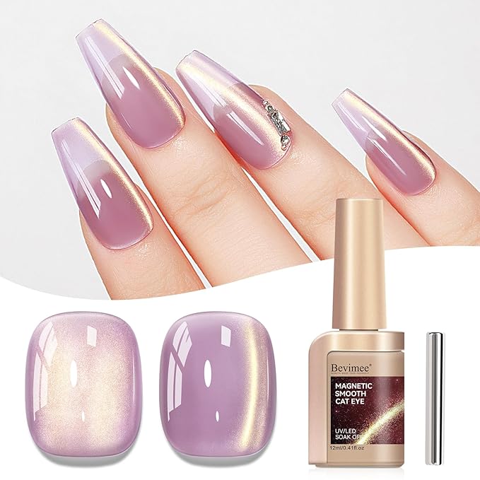 Cat Eye Gel Polish Light Purple Glass Jelly Magnetic Nail Polish Gel Smoothie Glitter Gloss Shine Mauve Color Velvet UV Gel Polish for Valentine's Day Gift Nail Art Manicure DIY at Home 12ml