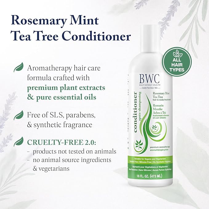 Beauty Without Cruelty Conditioner, Rosemary Mint Tea Tree – Aromatherapy Clarifying Hair & Scalp Treatment, SLS-Free, Vegan-Friendly & Cruelty-Free, 16 Oz