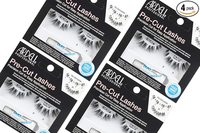 Ardell Pre-Cut False Lashes - Demi Wispies, Natural-Looking Strip Lashes, Includes Duo Adhesive, 4 Pack