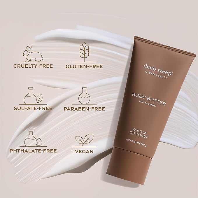 Deep Steep Body Butter, 6 oz – Rich Moisturizer with Ceramides, Coconut Oil, Argan Oil & Aloe Vera – Vegan, Clean Beauty, Smooth & Hydrated Skin (6 Ounces, Grapefruit Bergamot)