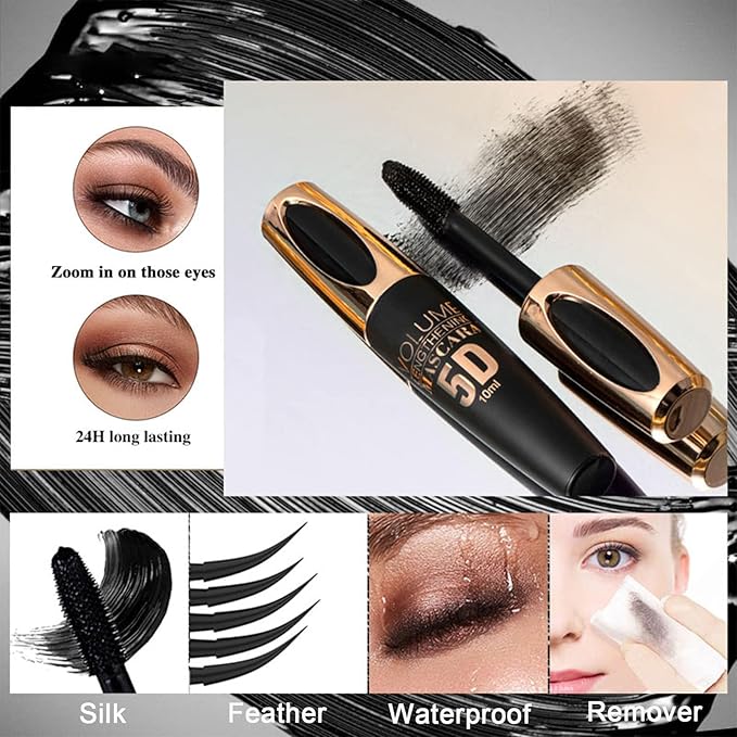 White Mascara for Eyelashes - Waterproof, Long Lasting, 5D Silk Fiber Lash Lengthening, Smudge-Proof, Curling, Defining, Volume Color Makeup for Stage Use