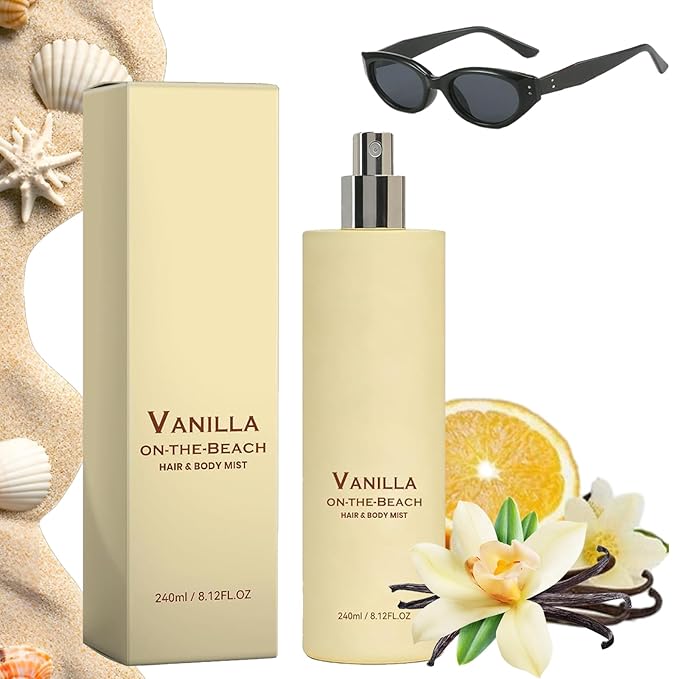 Vanilla Beach Fragrance Spray, Vanilla on the Beach Hair and Body Mist, Natural Vanillas & BeachScent, Long-Lasting Fresh Fragrance (1PCS)