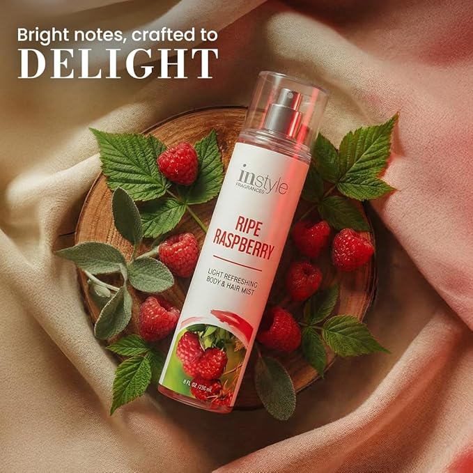 Instyle Fragrances | Body & Hair Mist | Ripe Raspberry Scent | With Panthenol | CLEAN, Vegan, Paraben Free, Phthalate Free | Premium 8 Fl Oz Spray Bottle