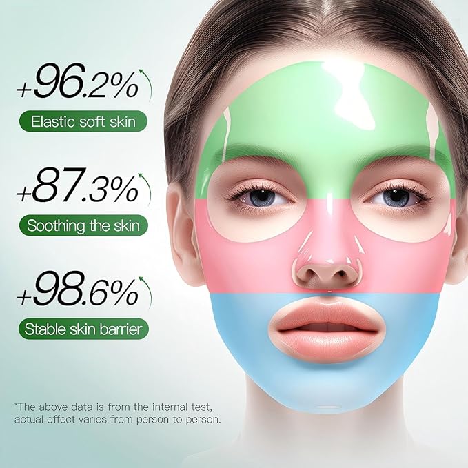 Collagen Face Mask, Hydrating Face Mask 3-Color Sheet Mask with Ceramide and Hyaluronic Acid, Deep Moisturizing & Plumping Facial Mask, Triple Effect 5PCS, Gentle & Nourishing for All Skin Types