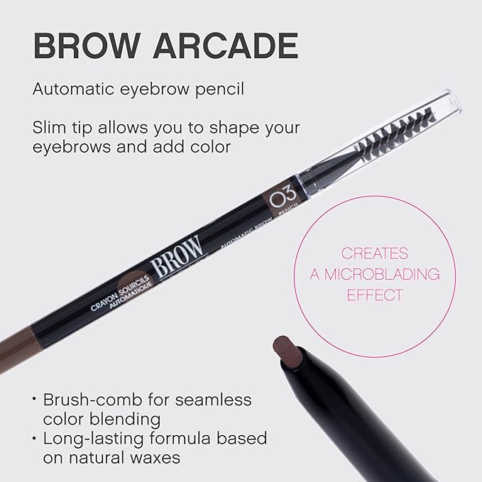 Vivienne Sabó Brow Arcade Eyebrow Pencil – Smudge-Proof Liner with Spoolie Brush, Micro Tip for Soft Definition and Natural-Looking Arches, Shade 03 Soft Brown, 0.035 oz