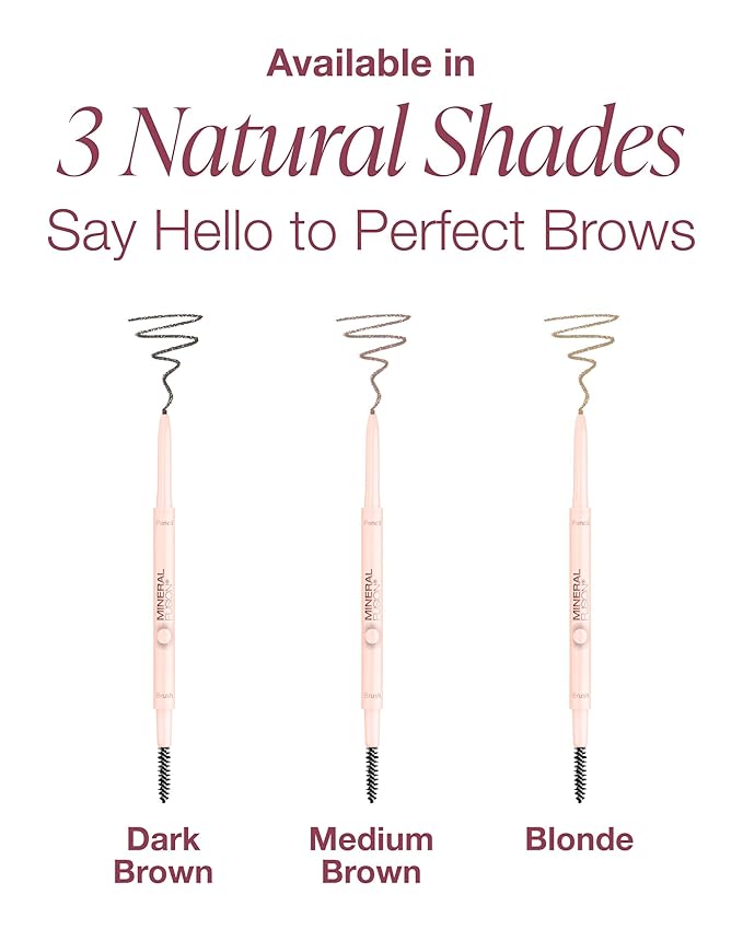 Mineral Fusion Retractable Brow Pencil (Blonde) - TZR 2025 Beauty Heroes Award Winner - Shape & Define Eyebrow with Blending Spoolie Brush - Velvety Smooth, Long-Lasting Color - Vegan Formula