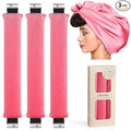 Heatless Curlers, Heatless Curls Overnight Set for Women, No Heat Hair Curlers to Sleep In, Jumbo Overnight Curls with Blowout Rods for Long Hair (Soft Pink, 3 Pack Curling Rod with 1 Scarf)