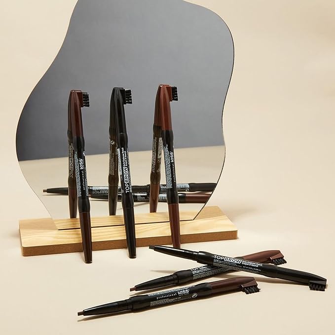 KISS NEW YORK Professional Long-Lasting Eyebrow, Retractable Eyebrow Pencil, Rich Pigmentation, Coconut Oil Infused, Built-In Brush Brow, Shapes, Define, Fills Brow, Eye Makeup (Dark Brown)