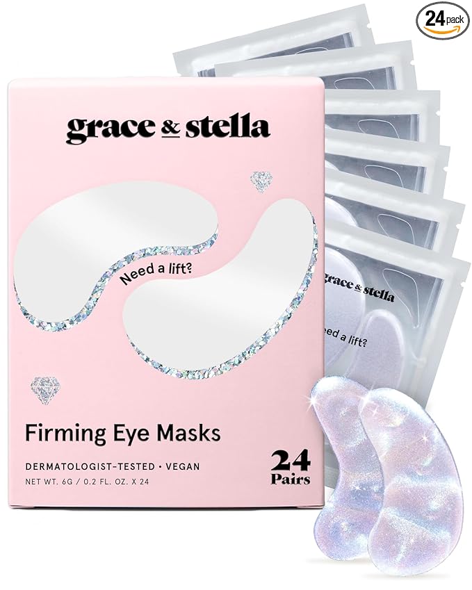 grace & stella Peptide Under Eye Patches with Niacinamide & Rice Extract - Firming Eye Masks for Dark Circles and Puffiness - Mothers Day Gift Bags - Vegan, Cruelty-Free (White, 24 Pairs)