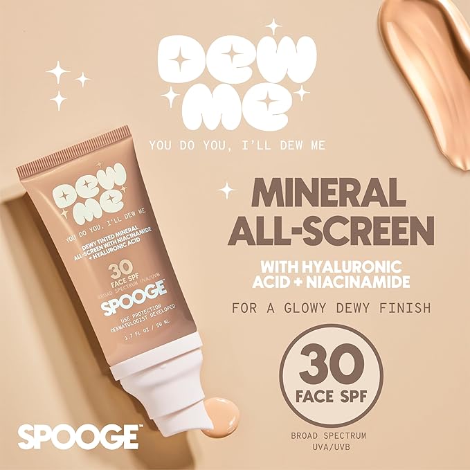 Dew Me | Tinted Mineral Sunscreen SPF 30 | Zinc Oxide Sunblock | Tinted Sunscreen For Face & Body | Golden Glow Dewy Finish | Dermatologist Developed Formula | Reef Safe Sunblock | 1.7oz