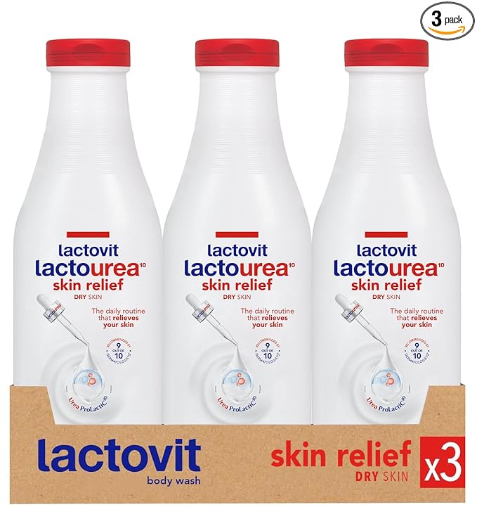 Lactovit| Lactourea Body Wash | Hydrating Shower Gel for Dry Skin | With Urea ProLactiC10 Complex, Lactic Acid & Pure Urea | Soft & Youthful Skin | Dermatologist Recommended |3 x 600 ml