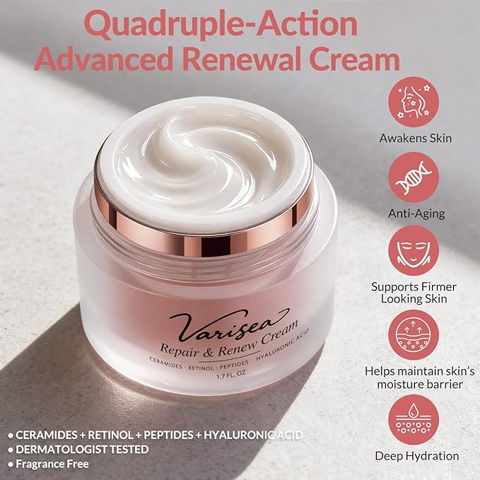 Anti-Aging Face Moisturizer with Retinol, Ceramides, Peptides & Hyaluronic Acid – Helps Maintain Skin's Moisture Barrier, Enhances Softness & Elasticity – For Face and Neck, Fragrance-Free