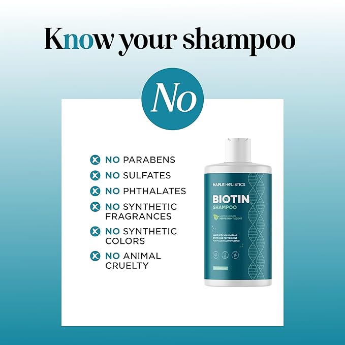 Volumizing Biotin Shampoo for Thinning Hair - Invigorating Peppermint Shampoo for Fine Hair with Argan Coconut and Olive Oils - Vegan & Color Safe - Paraben Silicone & Sulfate Free (16 Fl Oz)