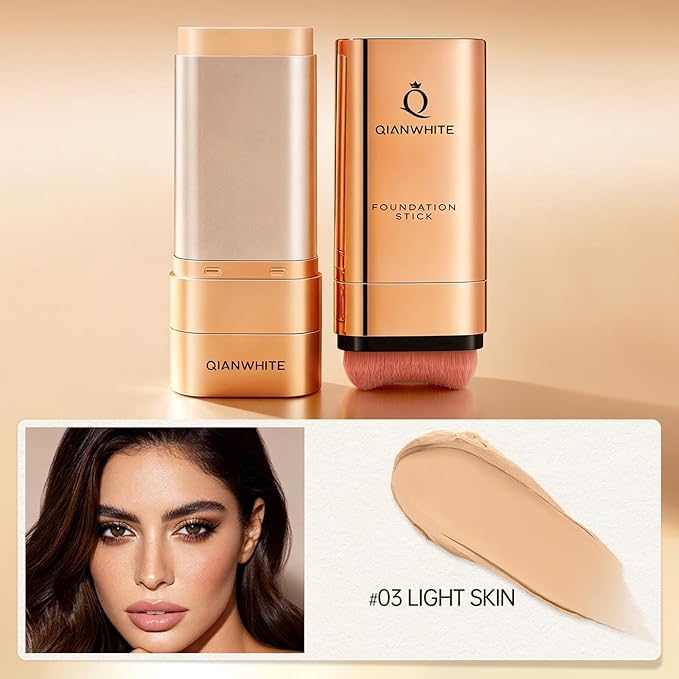 Korean Foundation Stick Foundation for Mature Skin Tint, Buildable Light to Full Coverage Foundation Makeup Concealer, Dual-Ended with Brush for All Skin - Natural Dewy Finish (LIGHT SKIN)