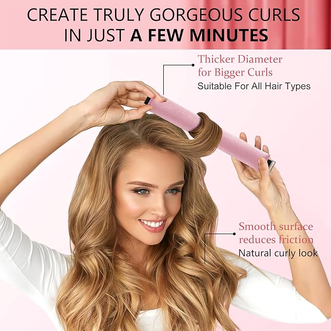 Overnight Heatless Hair Curler- 4 Piece Set- Jumbo Heatless Curls- Satin Flexi Rods to Sleep in- No Heat Curler Overnight Sleeping Curls Styling Tools- Gentle Rollers for All Hair Types-Pink