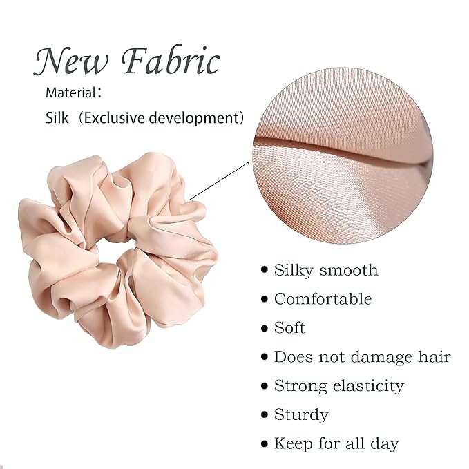 Big Silk Scrunchies for Women,Better than Satin,Silky Soft Scrunchie for Bun Luxurious Ponytail Holders Elastic Hair Ties No Damage (Green Blue Rose-Red Champagne Menthol-Blue)