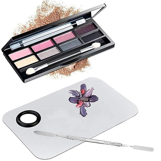 1Pcs Stainless Steel Cosmetic Makeup Mixing Palette and 1Pcs Spatula, Make Up Artist Tray Set Foundation Tool for Facial Cosmetic, Nail Art, Pigment Blending (Large square color palette)