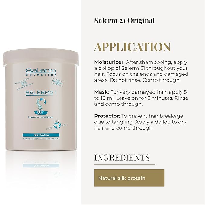 SALERM - Instant Hair Conditioner 21 Silk Protein - 1000 ml - Leave-In or Rinse-Out Conditioner - with Silk Proteins - Heat Protector and Hydrating