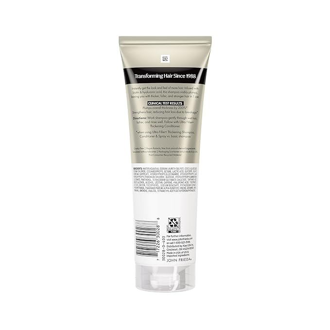 John Frieda ULTRAfiller+ Thickening Shampoo for Thinning & Fine Hair, Volumizing Shampoo with Biotin & Hyaluronic Acid, 8.3 fl oz