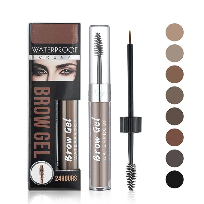 Waterproof Eyebrow Gel 8 Colors Full-pigmented Long Lasting Liquid Brow Gel for Fuller & Defined Looking (#03 Medium Brown）