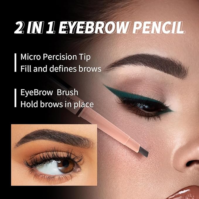 USHAS 2 Pcs Eyebrow Pencil - Eyebrow Pencil with Brush 2-in-1 Dual-Ended EyeBrow Pencils for Women, Eyebrow Makeup Shaper and Filler, Last All-Day and Waterproof (02, Pack of 2)