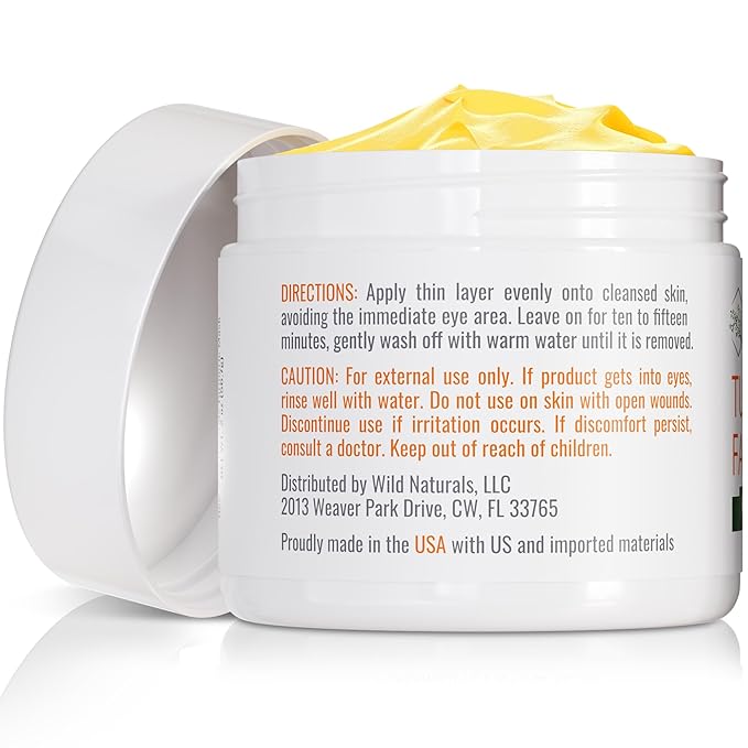 Wild Naturals Turmeric Clay Face Mask for Acne & Dark Spots – Gentle, Soothing Mask with Vitamin E for Men & Women – Natural Clay Mask for Clear Skin