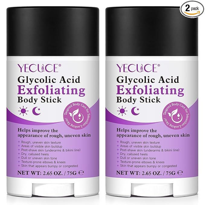 7% Glycolic Acid Exfoliating Body Stick with 0.5% BHA, Deep Exfoliation for Rough & Bumpy Skin, Targets KP & Ingrown Hairs, Glycolic Exfoliant Stick 2 Pack