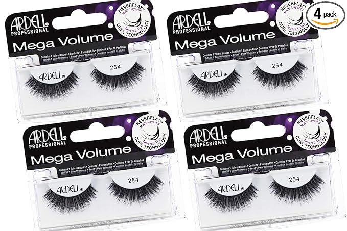 Ardell Mega Volume Lash 254 Multi-Layered False Lashes with Curl Technology, 4 Pairs