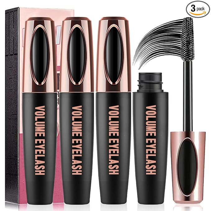 3 PCS 4D Silk Fiber Lash Mascara Waterproof Mascara Eyelash Extension Thicker Voluminous Eyelashes, Smudge-proof, Long-Lasting, Dramatic Extension, Smudge-proof, Hypoallergenic Formula (3 Packs)
