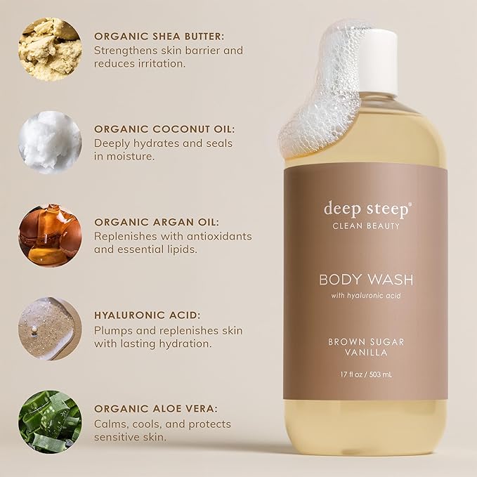 Deep Steep Grapefruit Bergamot Body Wash, Hydrating Shower Gel with Hyaluronic Acid & Shea Butter for Sensitive Skin, Bodywash for Women & Men, 17 Fl Oz, 1-Pack